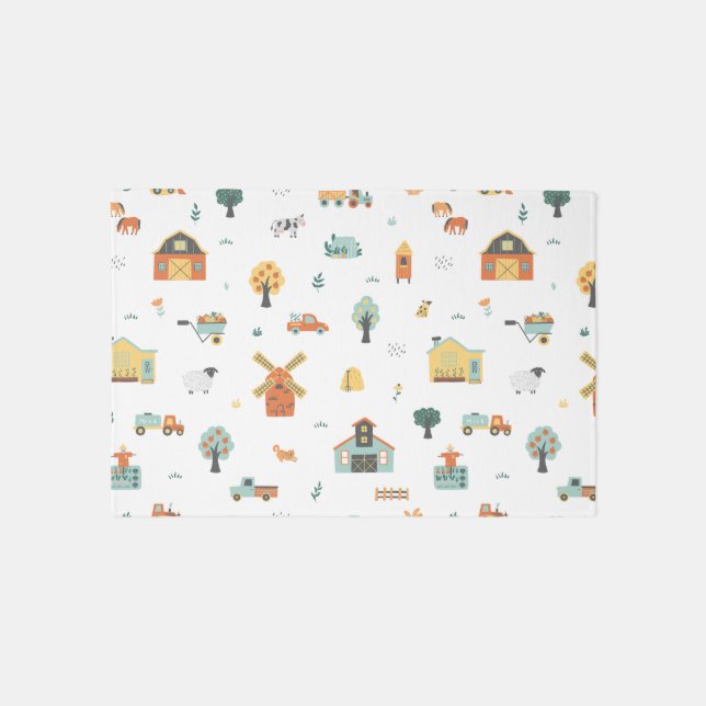 Neutral Farm Animal Kids Room Baby Nursery Rug (Front)