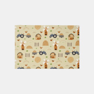 Neutral Farm Pattern Kids Room Baby Nursery Rug