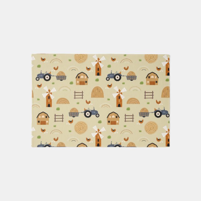 Neutral Farm Pattern Kids Room Baby Nursery Rug (Front)