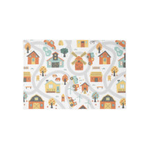 Neutral Farm Town Kids Room Baby Nursery Rug