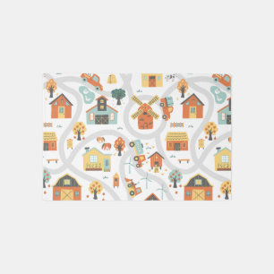 Neutral Farm Town Kids Room Baby Nursery Rug