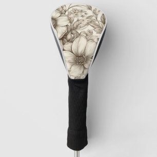 Neutral Farmhouse Sepia Floral Cream Botanical Golf Head Cover