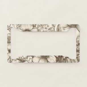 Neutral Farmhouse Sepia Floral Cream Botanical License Plate Frame