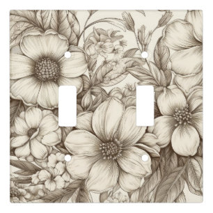 Neutral Farmhouse Sepia Floral Cream Botanical Light Switch Cover