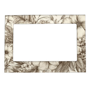 Neutral Farmhouse Sepia Floral Cream Botanical Magnetic Frame
