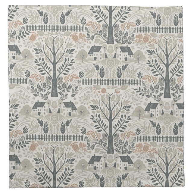 Neutral Farmhouse Toile Pattern Cloth Napkin (Front)