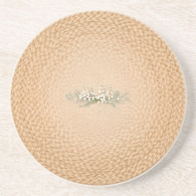 Neutral Farmhouse Woven Look Floral Coaster (Front)