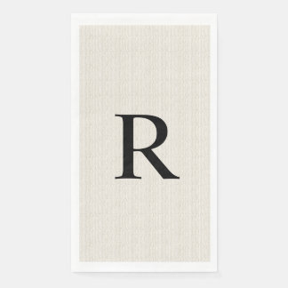 Neutral Faux Burlap Off White Classic Monogrammed  Paper Guest Towels