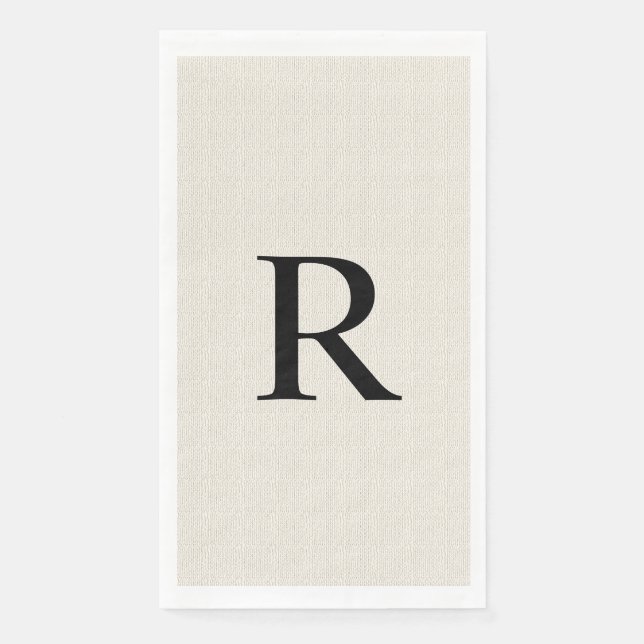 Neutral Faux Burlap Off White Classic Monogrammed  Paper Guest Towels (Front)