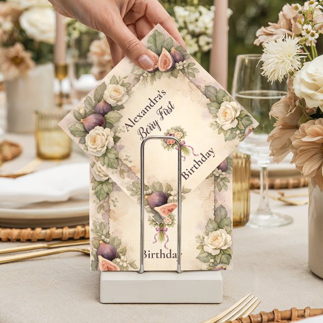 Neutral Fig Floral 1st Birthday Napkins (Creator Uploaded)
