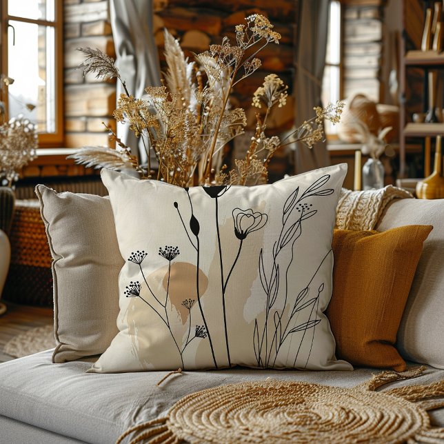Neutral Flora Throw Pillow (This pillow will add a touch of sophistication and comfort to any room.)
