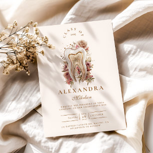 Neutral Floral Anatomy Tooth Dentist Graduation Invitation