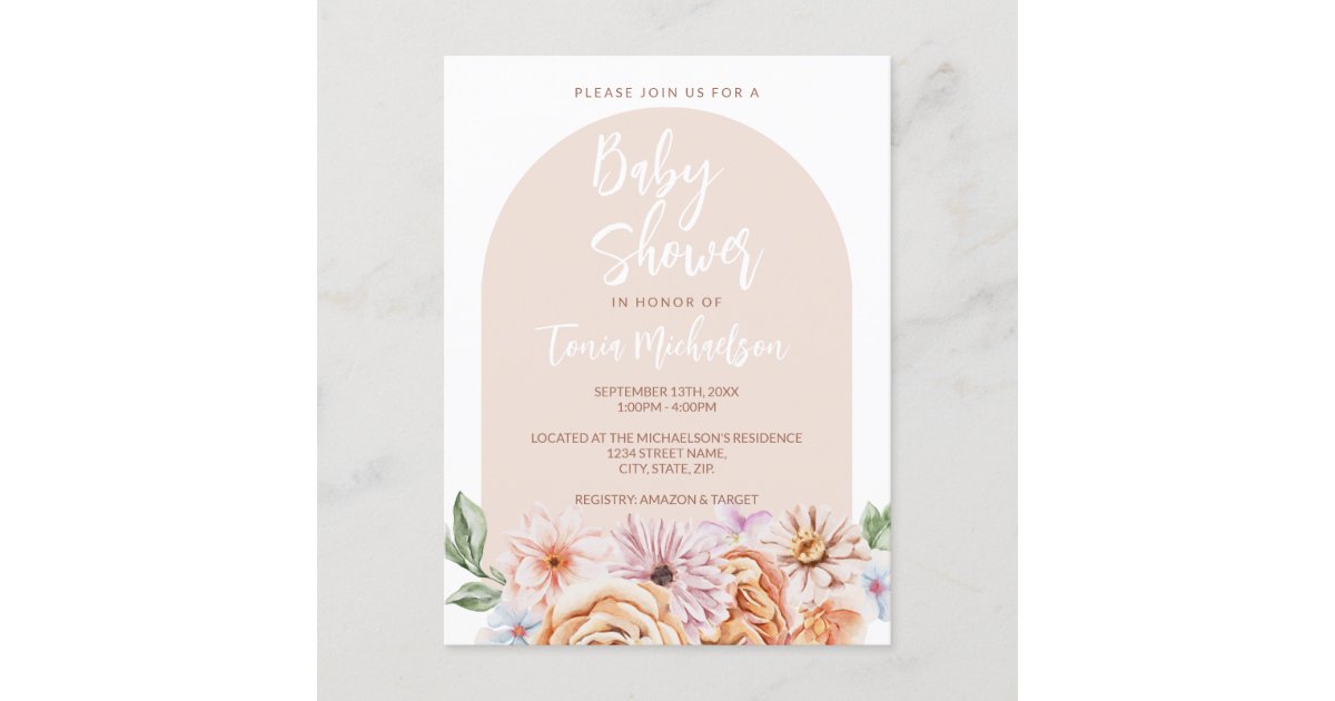 Neutral Floral Baby Shower Invitation Postcard Zazzle