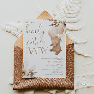 Neutral Floral Bearly Wait for Baby Baby Shower Invitation