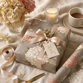Neutral Floral | Beige Hydrangea Cottagecore Wrapping Paper