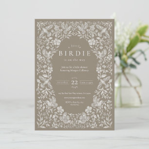 Neutral Floral Birdie Baby Shower Invitation