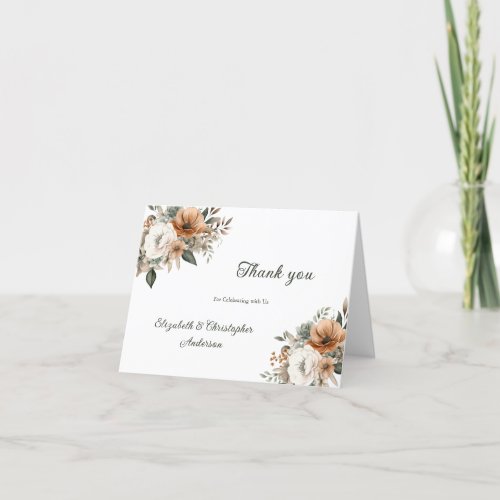 Neutral Floral Botanical Beige Greenery Wedding Thank You Card