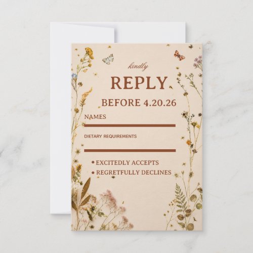 Neutral Floral Elegant RSVP Card