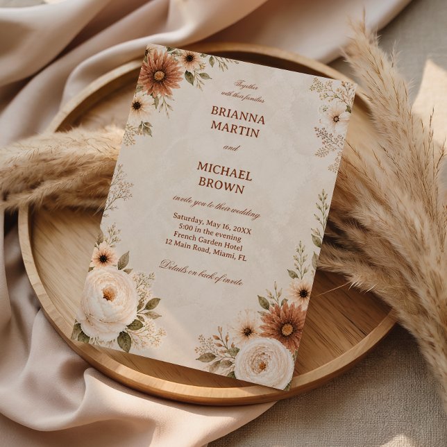 Neutral Floral Elegant Vintage Invitation (Creator Uploaded)