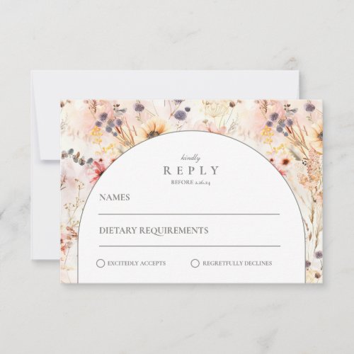 Neutral Floral Garden Wedding RSVP Card
