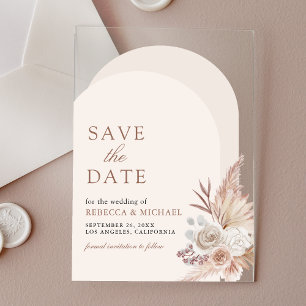Neutral Floral Pampas Arch Wedding Save the Date
