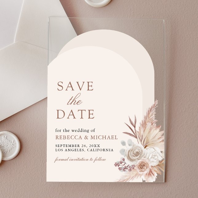 Neutral Floral Pampas Arch Wedding Save the Date (Creator Uploaded)