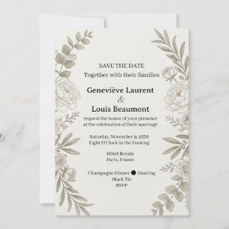 Neutral Floral Peony Foliage Save the Date Invitat Invitation