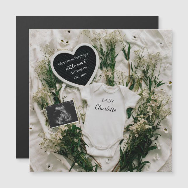 Neutral Floral Pregnancy Announcement keepsake  (Front/Back)