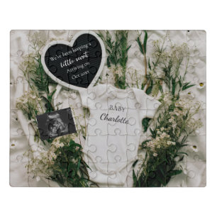 Neutral Floral Pregnancy Announcement keepsake  Jigsaw Puzzle