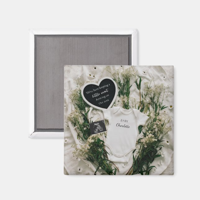 Neutral Floral Pregnancy Announcement keepsake  Magnet (Front/Back)
