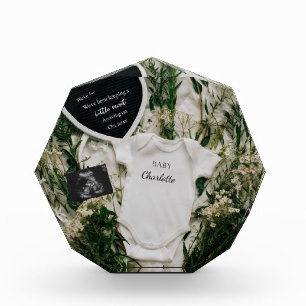 Neutral Floral Pregnancy Announcement keepsake  Photo Block