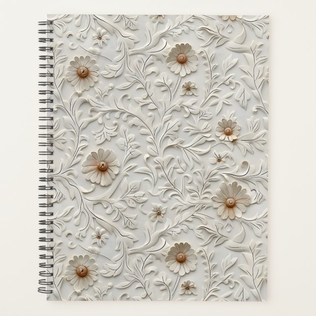 Neutral floral tooled leather  planner (Front)