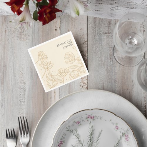 Neutral Floral Wedding Cocktail Napkin