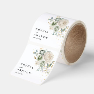 Neutral Floral Wedding Favor Stickers – Ivory