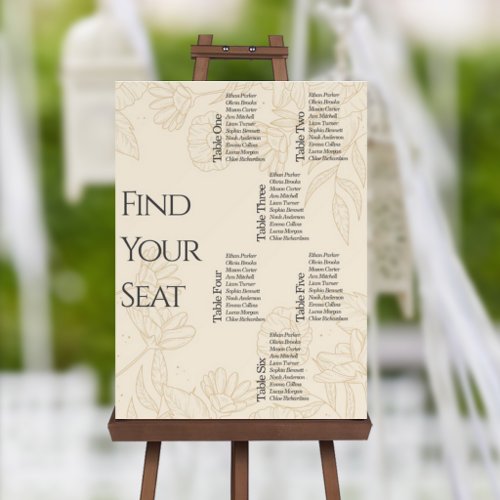 Neutral Floral Wedding Seating Chart Sign
