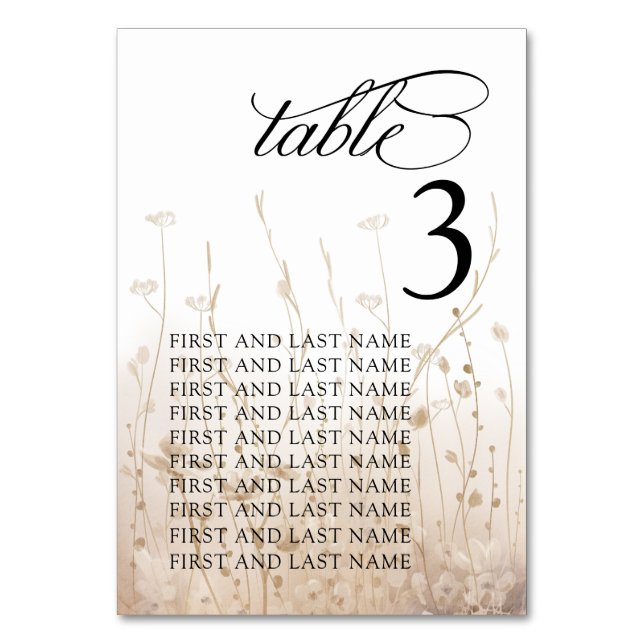 Neutral Floral Wildflower Table Number Card (Front)