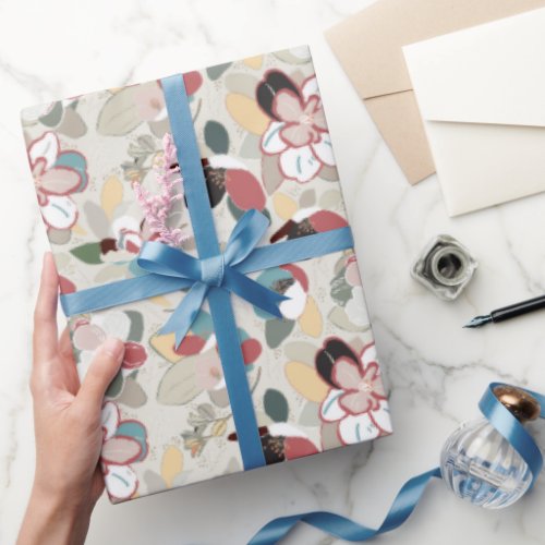 Neutral Floral Winter Magnolia Wrapping Paper