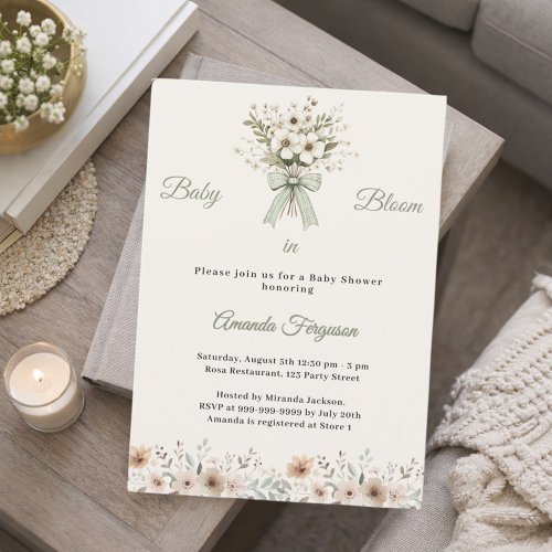 Neutral florals green ivory bloom Baby Shower