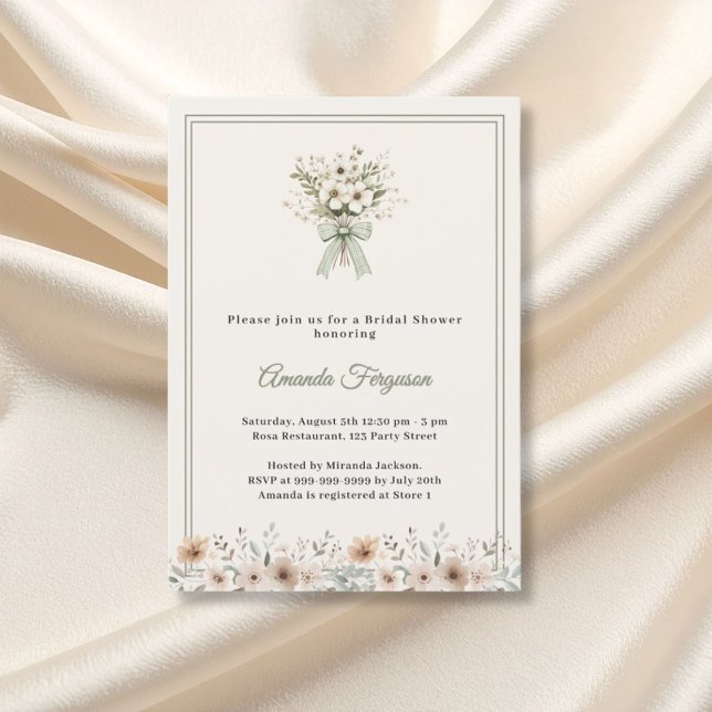 Neutral florals green ivory Bridal Shower Invitation (Creator Uploaded)