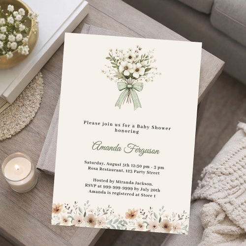 Neutral florals green ivory summer Baby Shower