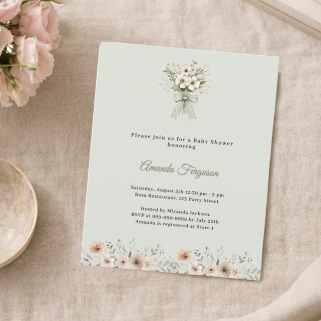Neutral florals sage green Baby Shower invitation (Creator Uploaded)