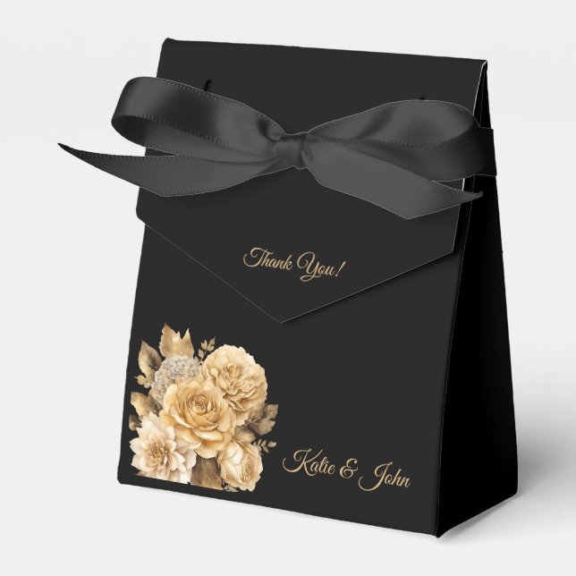 Neutral Flower Bouquet-Wedding Thank you- Favor Boxes (Front Side)