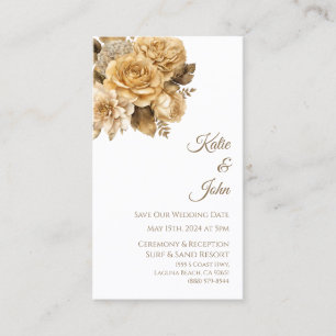 Neutral Flower Bouquet-White-Save Our Date- Business Card