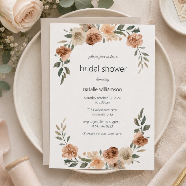 Neutral Flowers Bridal Shower  Invitation (Creator Uploaded)