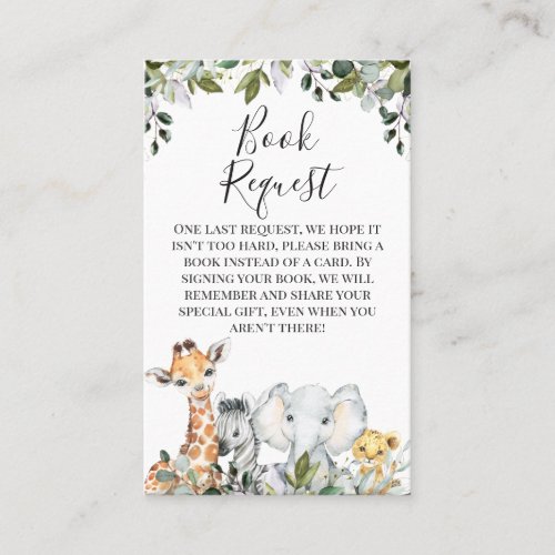 Neutral Foliage Safari Animals Book Request Insert