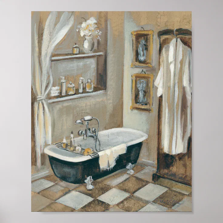 Neutral French Bathroom Poster | Zazzle
