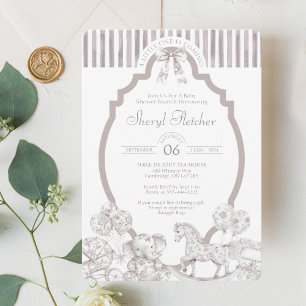 Neutral French Toile Gender Neutral Baby Shower Invitation