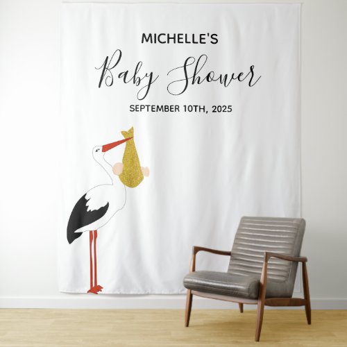 Neutral gender baby shower stork photo backdrop