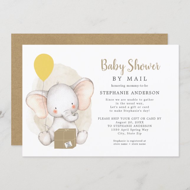Neutral Gender Elephant Baby Shower by Mail Invitation (Front/Back)