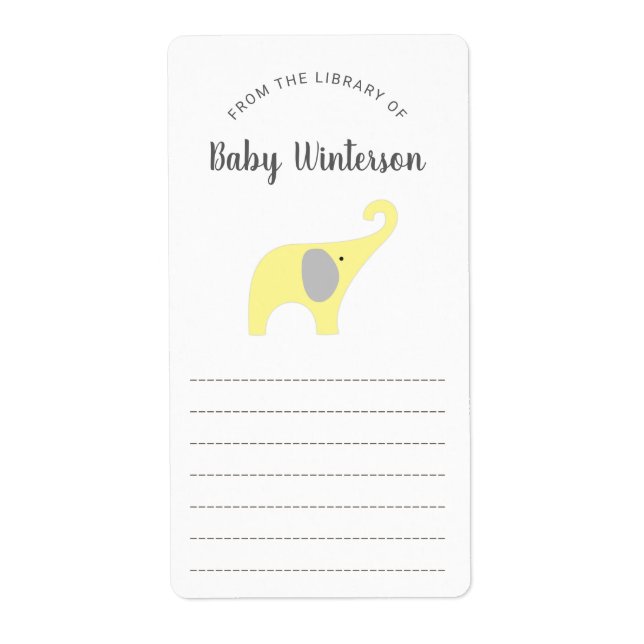 Neutral Gender Elephant book baby shower Label (Front)